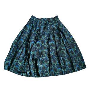 Modcloth Vibrant Green and Blue Peacock Midi Skirt